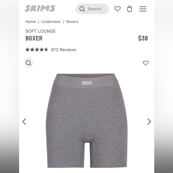 SOLD - SKIMS Women’s Cotton Rib Boxer - NWT (Heather Grey) L - Picture 3 of 3